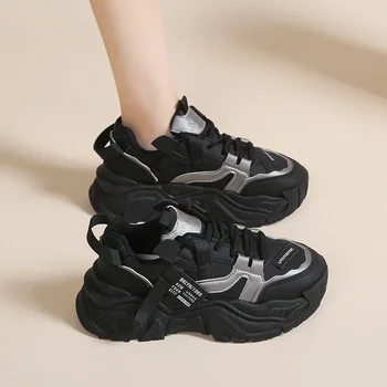 Обувь для женщин 2023, Высококачественная женская вулканизированная обувь на шнуровке, осенние однотонные женские теннисные туфли, кроссовки на платформе