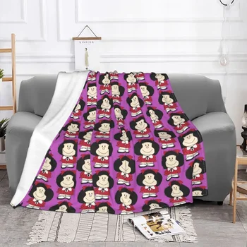 Одеяло Happy Mafalda Фланелевое Демисезонное с рисунком Каваи Многофункциональное Теплое Покрывало для дивана Офисное Плюшевое Тонкое одеяло
