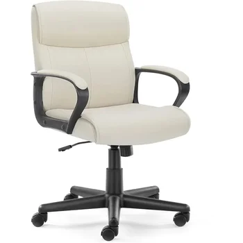 Офисное кресло OLIXIS с Мягкими Подлокотниками, поясничной поддержкой средней части спины и регулируемой высотой и углом наклона (Кремовый / черный) опционально