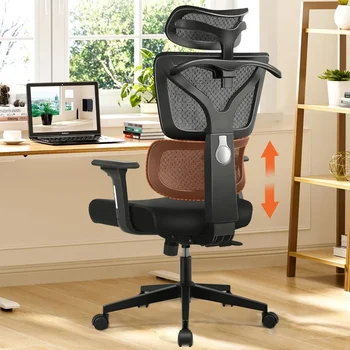 Офисное кресло, регулируемая высота, игровое кресло с дышащей сеткой, 3D-подлокотники и подголовник, вращающаяся спинка, кресло для руководителей с высокой спинкой