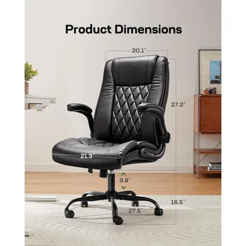 Офисное кресло с откидывающимися подлокотниками, искусственная кожа, эргономичные, регулируемые по высоте, вращающиеся компьютерные стулья на колесиках, черный