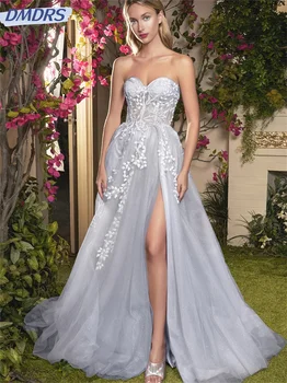 Очаровательное свадебное платье без бретелек 2024, Элегантное свадебное платье трапециевидной формы, Изящное платье в пол с аппликацией, Vestidos De Novia
