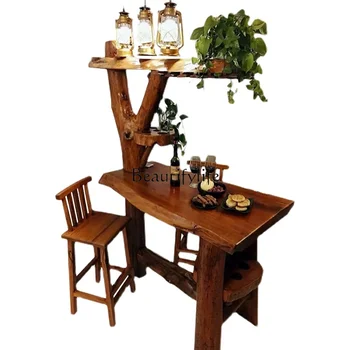 Перекладина из натурального бревна, перегородка из массива дерева, сочетание стола и стула, Креативная Оригинальная экология, случайный столик, винный шкаф