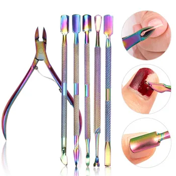Пинцет-ножницы для кутикулы Rainbow Nail Pusher - Маникюрный инструмент из нержавеющей стали