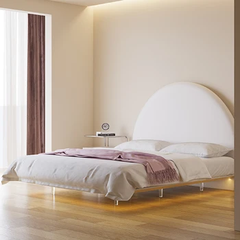 Подвесная кровать из массива дерева с нулевым содержанием формальдегида, Итальянская минималистичная кровать из первого слоя воловьей кожи, кровать для маленькой квартиры