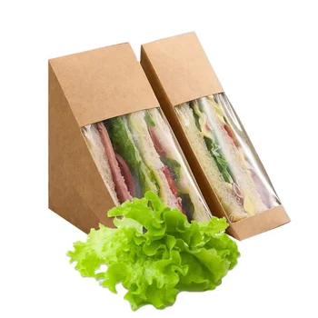 Подгонянная Упаковка Коробки productSandwich Биоразлагаемая Коробка Для Упаковки Сэндвичей Kraft Одноразовые Пакеты Для Сэндвичей Натуральный / коричневый