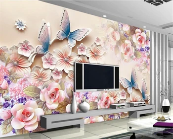Пользовательские обои HD цветочный рельеф бабочка фреска ТВ украшение стен 3D обои фрески papel de parede papier peint Beibehang