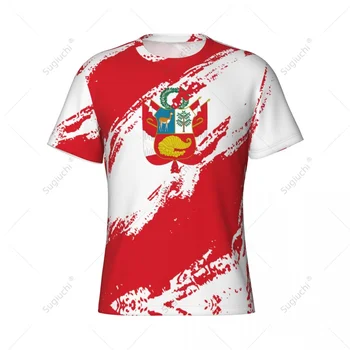 Пользовательское название Nunber, Цвет флага Перу, Мужская облегающая спортивная футболка, Женские футболки, трикотаж для футбольных фанатов.