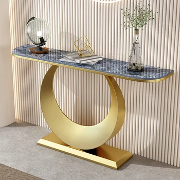 Популярный Дизайнерский мраморный столик на заказ от фабрики, гостиничный стол Gold Control на веранде, современные консольные столы