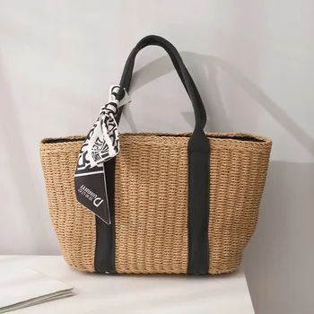Простая соломенная плетеная сумка в американском ретро стиле ручной работы, вместительная корзина для овощей, сумка на одно плечо