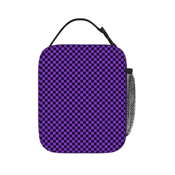 Протонная фиолетовая и черная шахматная доска, изолированные пакеты для ланча, портативные сумки для пикника, Термосумка для ланча, сумка для ланча для женщин и детей