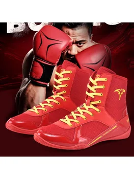 Профессиональная боксерская обувь, Резиновая Подошва, Красная Сетка, Дышащая, Обувь Для борьбы и Тренировок, Боксерские Ботинки Для Приседаний