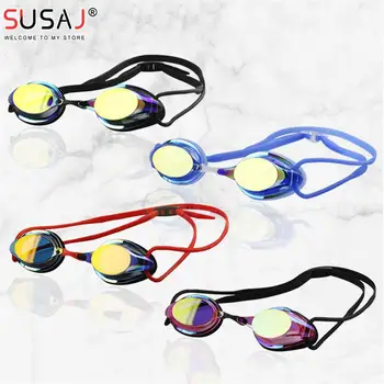 Профессиональные плавательные очки для соревнований С покрытием Противотуманные, водонепроницаемые, с защитой от ультрафиолета, силикагелевые Очки для дайвинга, гоночные очки