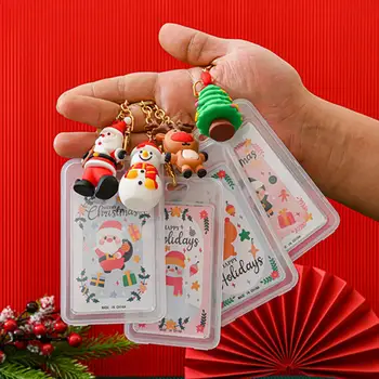 Пылезащитный держатель для карт, брелок для ключей, водонепроницаемый двусторонний прозрачный пластиковый держатель для карт с рождественской елкой и снеговиком