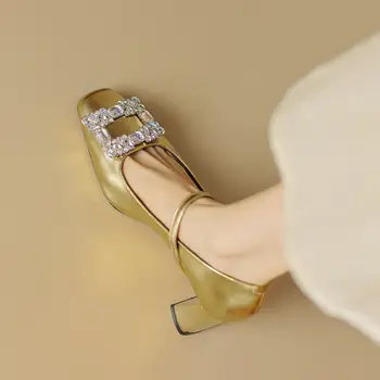 Размер 34-42, Женская обувь на каблуках из натуральной кожи, красивый дизайн со стразами, женская весенняя модная повседневная обувь на высоком каблуке