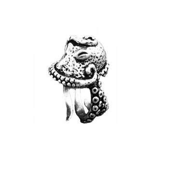 Регулируемое кольцо с древним покрытием в виде глубоководного осьминога, черные мужские кольца