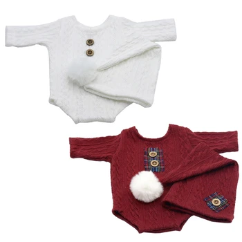 Реквизит для фотосессии для маленьких мальчиков, шапочка для новорожденных и мягкая вязаная футболка с длинными рукавами, уютный рождественский костюм, комбинезон