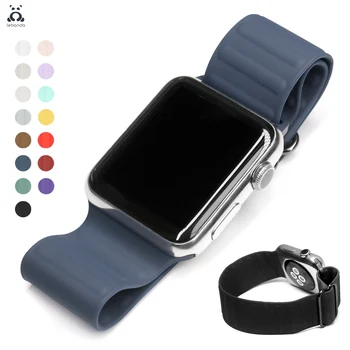 Ремешок Lebanda для Apple Watch серии 7 6 SE 5 4 3 спортивный силиконовый ремешок для iWatch 40 41 44 45 мм с регулируемым дизайном кожаного звена