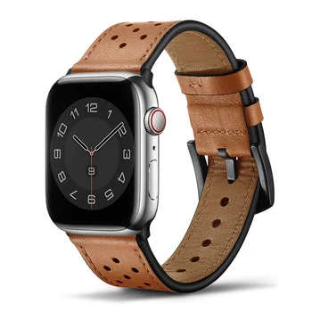 Ремешок для Apple Watch band 7 45мм ultra 49мм 41мм Натуральная Кожа 44мм 40мм 42мм 38мм браслет correa iwatch series 8 3 4 5 se 6