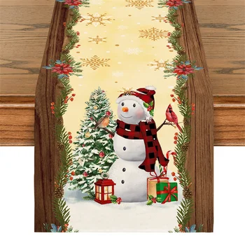 Рождественская елка, стол со снеговиком, флаг, Льняные скатерти, декор кухонного обеденного стола, праздничный обеденный стол, зимний декор из ткани
