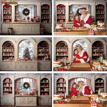 Рождественская кухня, Ретро-фон для фотосъемки на белой стене, Шкаф, Десертный стол, Оформление окна, фон для студии, Фотобудка