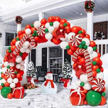 Рождественские Зеленые воздушные шары, арка, Красно-белая гирлянда из воздушных шаров, Рождественские подарочные коробки, конфеты, фольга, Глобусы, Декор для Рождественской новогодней вечеринки