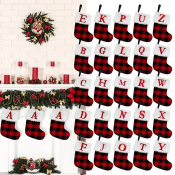 Рождественские носки с буквами алфавита Из мягкого искусственного меха с буквами алфавита, подвешенные на рождественскую елку для домашней комнаты, держатель Рождественского подарка