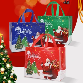 Рождественские сумки-тоут из нетканого материала, подарочная упаковка для конфет, Детские сувениры с принтом Санта-Клауса / Снежного человека, сумки для покупок с новогодними подарками