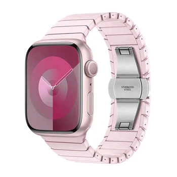 Розовый Ремешок из нержавеющей Стали для Apple Watch Band 9 Ultra 41 мм 45 мм 49 мм 44 мм 40 мм 38 мм Металлический Браслет Для iWatch 8 7 6 5 SE Ремешок