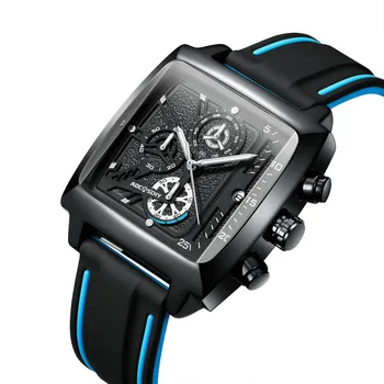 Роскошные мужские часы независимого ведущего бренда, многофункциональные модные квадратные часы, водонепроницаемые кварцевые часы со светящейся датой, шестиконтактные кварцевые часы
