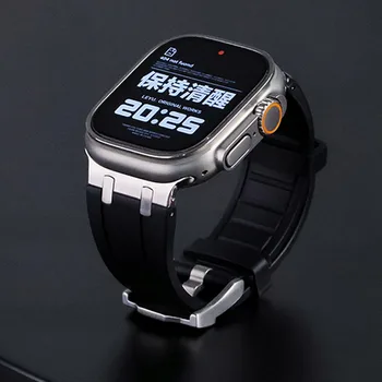 Роскошный Резиновый Ремешок для Apple Watch Band Серии 9 8 7 45 мм Ultra 2 49 мм Силиконовый Спортивный Браслет для iWatch 6 5 44 мм 42 мм Correa
