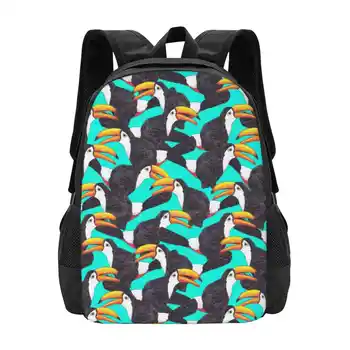 Рюкзак Toucan [Зеленый] для школьника, сумка для ноутбука, дорожная сумка с тропическим рисунком, зеленые экзотические повторяющиеся милые птички