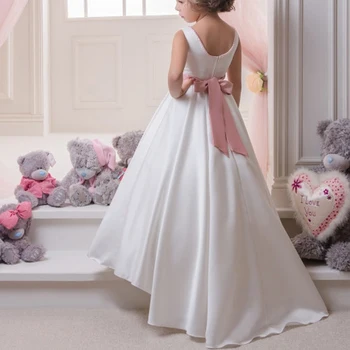 Свадебные платья для девочек в цветочек, без рукавов, длиной до пола, атласные платья для первого причастия для девочек