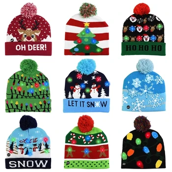 Светодиодная Рождественская шапка, свитер, вязаная шапочка, Рождественская вязаная шапка с подсветкой, рождественский подарок для детей, Рождественские украшения на Новый год 2022 г.