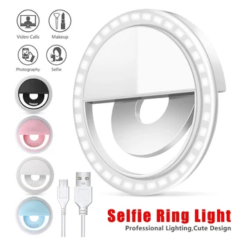 Светодиодная селфи-кольцевая лампа Объектив мобильного телефона Светодиодная селфи-лампа Кольцо для iPhone Samsung Xiaomi Huawei Телефон Selfie Clip Light Аксессуары