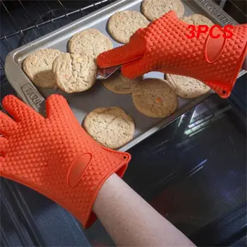Силиконовые перчатки для микроволновой печи, 3 шт., однотонные высокотемпературные перчатки в форме сердца, кухонные принадлежности для выпечки