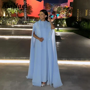Синее вечернее платье AsaNagi с круглым вырезом, женская шаль, расшитая бисером, платья для выпускного вечера в пайетках длиной до пола, плиссированное платье для особых случаев 2024 года.