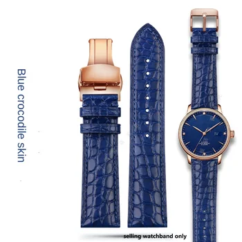 Синий ремешок из крокодиловой кожи для часов Longines, Omega, Medu, ремешок из натуральной кожи с пряжкой-бабочкой 20/22 мм, цепочка для часов