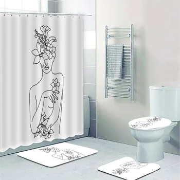 Современная абстрактная линия искусства, набор занавесок для душа и ковриков для ванной, Минималистичный эскиз, контурный рисунок, Туалетные принадлежности, Декор