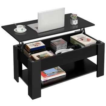 Современный журнальный столик SmileMart с подъемной столешницей, потайным отделением и местом для хранения, черный журнальный столик в центре стола