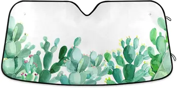 Солнцезащитный козырек на лобовое стекло автомобиля YiGee Watercolor Cactus - блокирует Ультрафиолетовые лучи, Солнцезащитный Козырек, солнцезащитный козырек для сохранения прохлады Вашего автомобиля.