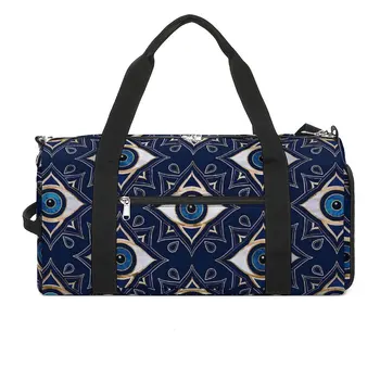 Спортивная сумка Evil Eye, синие и золотые оксфордские спортивные сумки, большая дорожная сумка для тренировок, милая сумка для фитнеса для пары