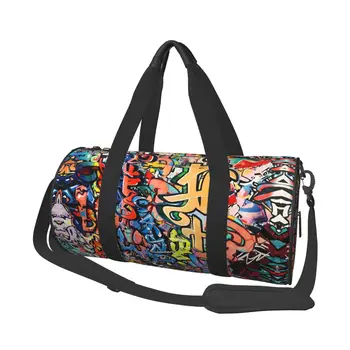 Спортивные сумки с граффити, Модная Крутая Большая спортивная сумка, Уличная Мужская дизайнерская сумка, багаж, Ретро-сумка для фитнеса,