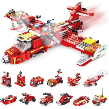 Строительные игрушки VATOS 572 ШТ., набор конструкторов для пожарных самолетов, Строительные кирпичи 25 в 1, Наборы конструкторов для пожарных машин, Рождественский подарок