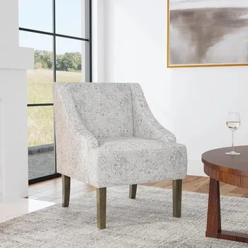 Стулья для гостиной Swoop Arm Chair Кресла Серое льняное кресло с художественным цветочным принтом в скандинавском стиле Мебель для отдыха для дома