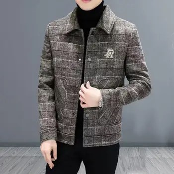 Теплое пальто Мужское толстое пальто-кардиган с вышивкой в стиле пэчворк на осень-зиму с отложным воротником однобортного дизайна, мягкое теплое