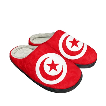 Тунисский Флаг, Домашние хлопчатобумажные тапочки на заказ, Мужские Женские сандалии, Тунис, Плюшевая Повседневная обувь для спальни, сохраняющая тепло, Термальная обувь