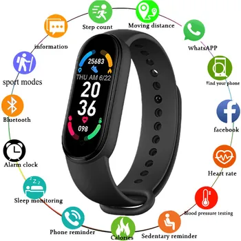 Умные часы Band 6 для мужчин и женщин, модные водонепроницаемые спортивные смарт-часы, цветной экран, Bluetooth, фитнес-браслет для Android IOS