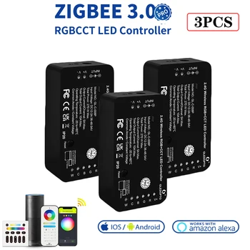 Умный контроллер светодиодной ленты GLEDOPTO Zigbee 3.0 Pro с ключом сброса RGBCCT, совместимый с приложением Tuya SmartThings Voice RF Remote Control