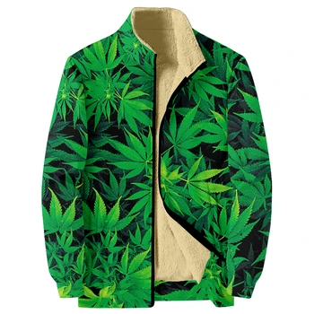 Флисовая куртка, топы оверсайз в стиле харадзюку с принтом листьев сорняков, женская зимняя куртка, кардиган, одежда по индивидуальному заказу, утепленное пальто, Дропшиппинг